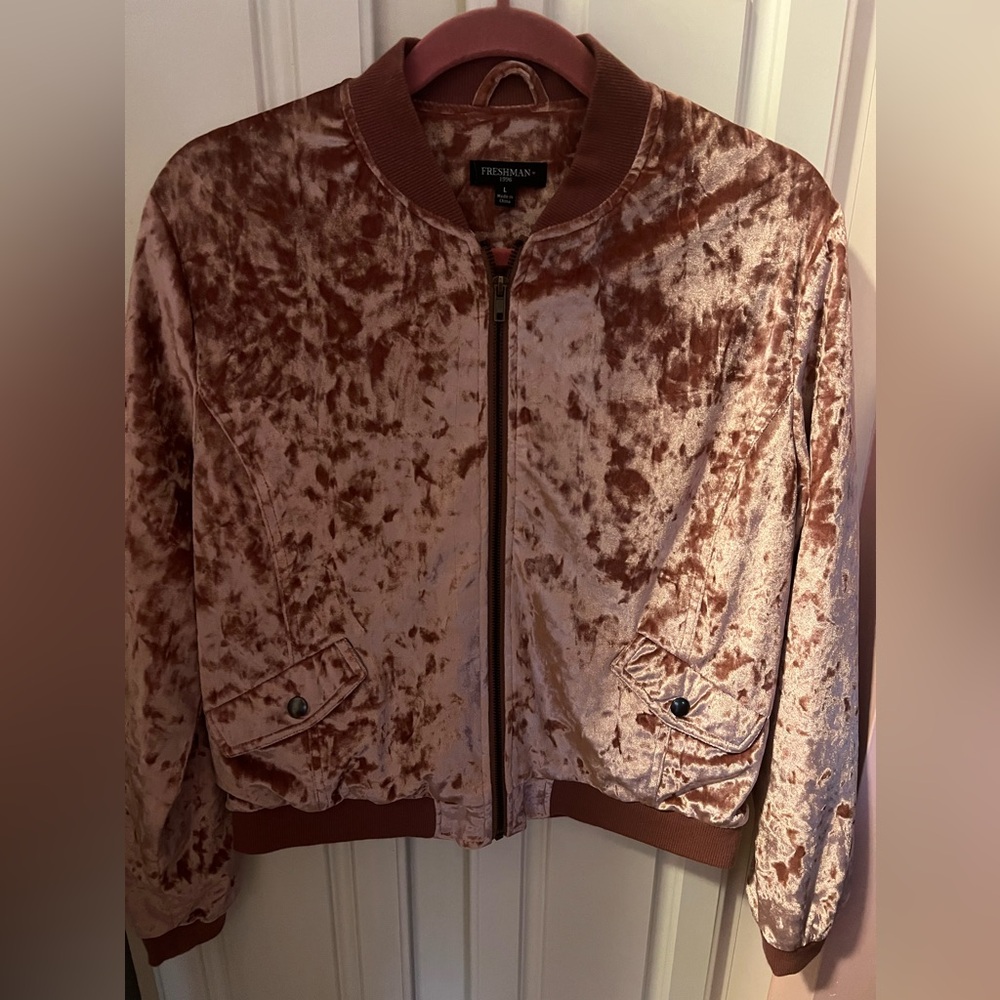 Pink Crushed Velvet Bomber Jacket
